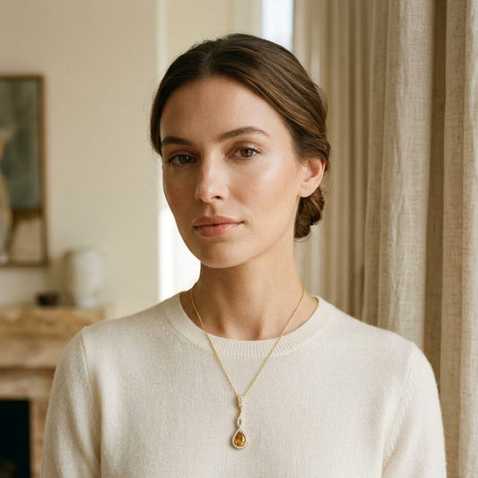 Citrine & Diamond Pendant in 14K Yellow Gold - editorial