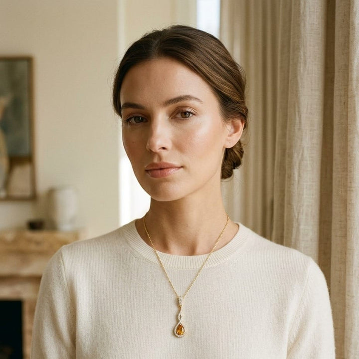 Citrine & Diamond Pendant in 14K Yellow Gold - editorial