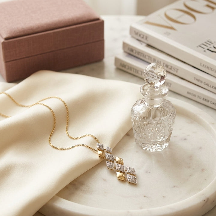 Floating Multi Diamond Shape Pendant in 14K Yellow Gold - lifestyle