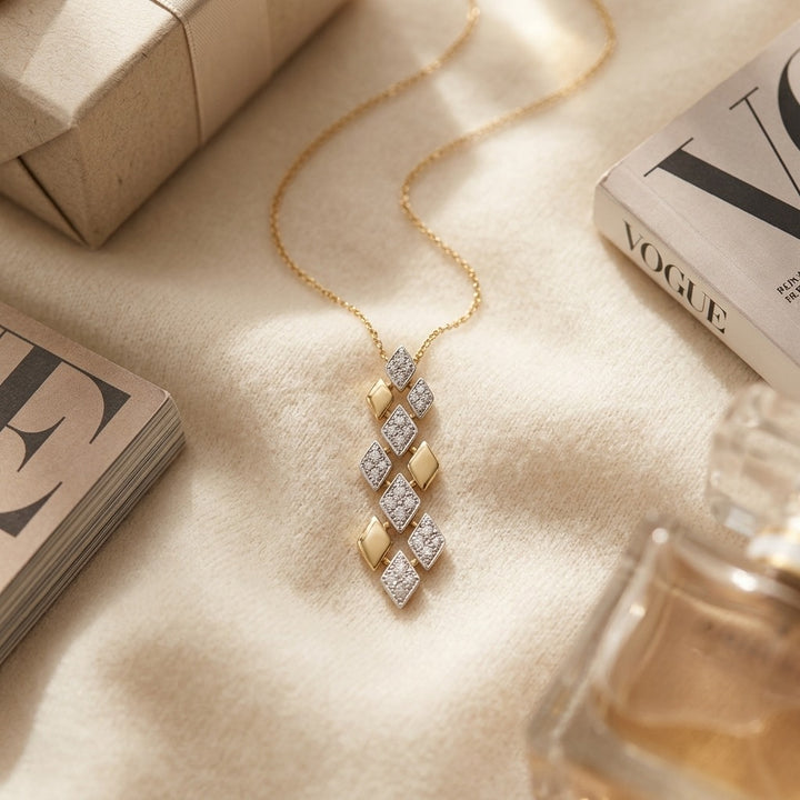 Floating Multi Diamond Shape Pendant in 14K Yellow Gold - flat lay