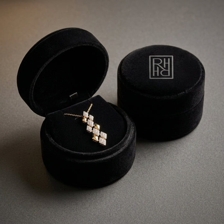 Floating Multi Diamond Shape Pendant in 14K Yellow Gold - presentation