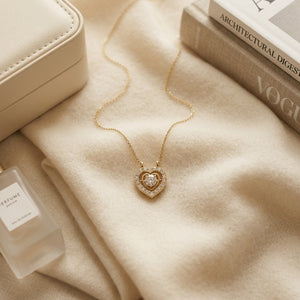Diamond Heart Pendant 3/8ctw 16-18 Inch Adjustable Cable Chain in 14K Yellow Gold - flat lay