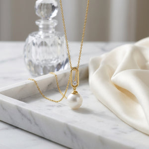 Freshwater Pearl & Diamond Pendant 1/12ctw Adjustable 16-18 Inch Chain in 14K Yellow Gold - lifestyle
