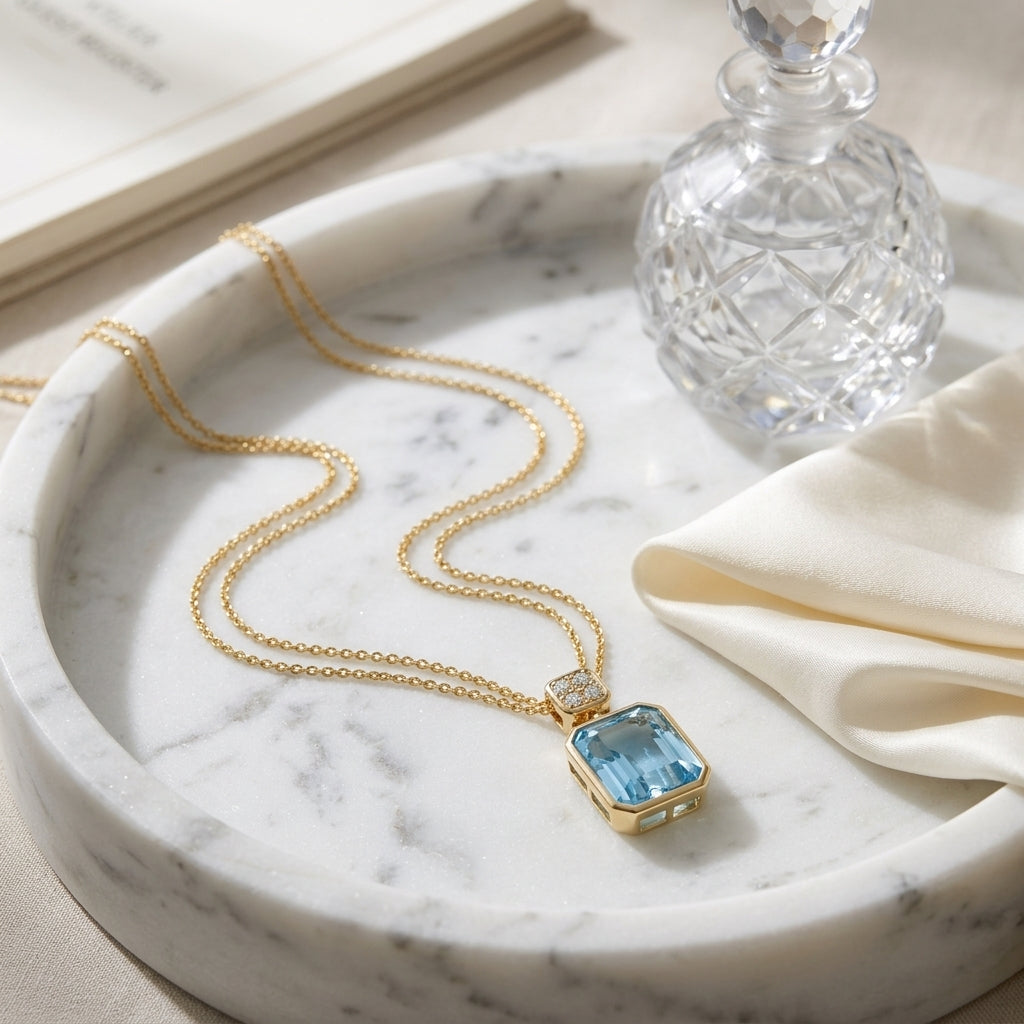Swiss Blue Topaz Bezel Pendant 0.04ctw in 14K Yellow Gold - editorial