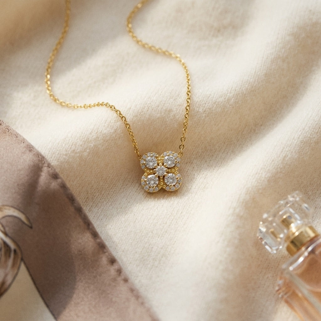 Diamond Clover Pendant 1/2ctw in 14K Yellow Gold - flat lay