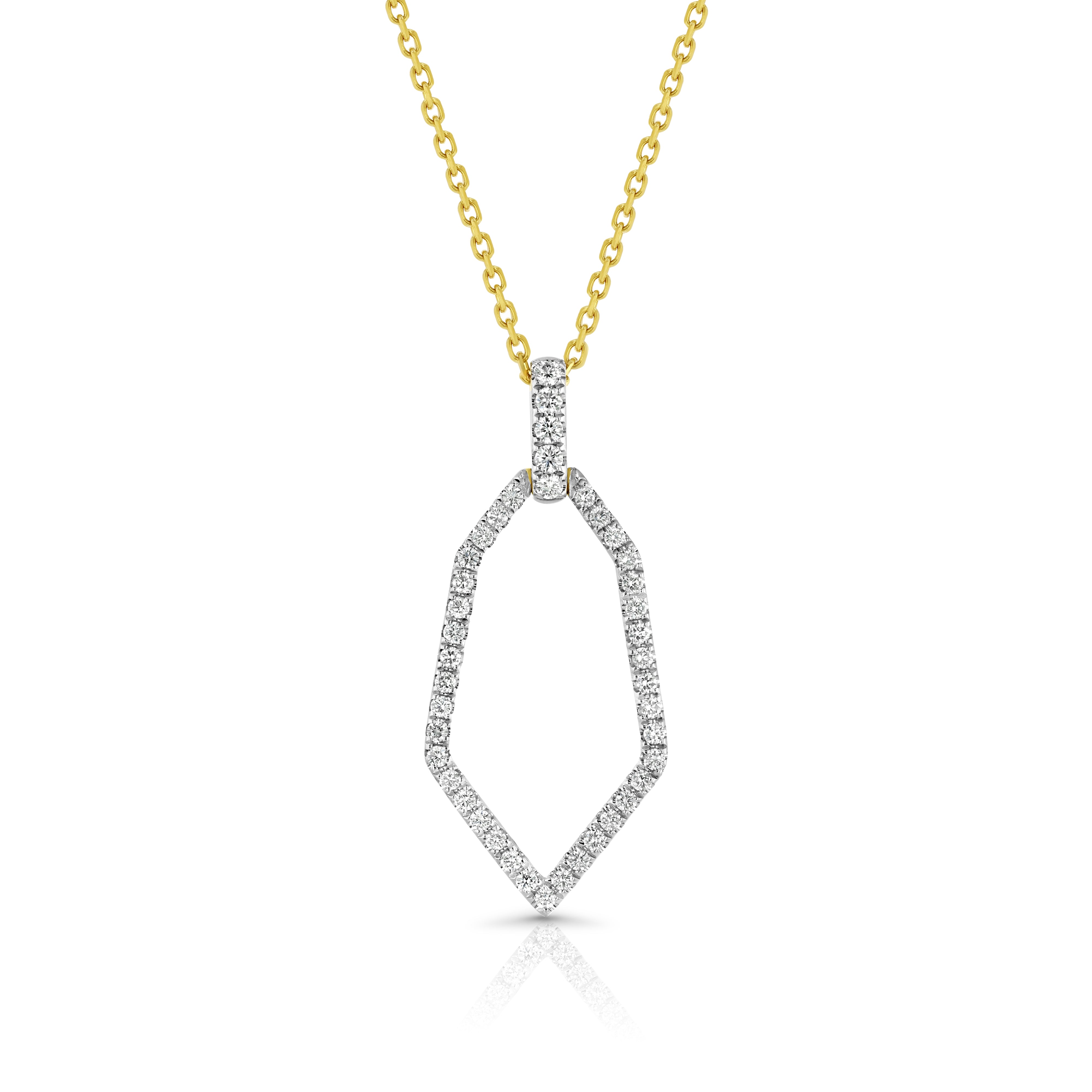 Diamond Open Kite Shield Pendant in 14k Yellow Gold 0.38ctw, 16-18 Inch Adjustable Cable Chain