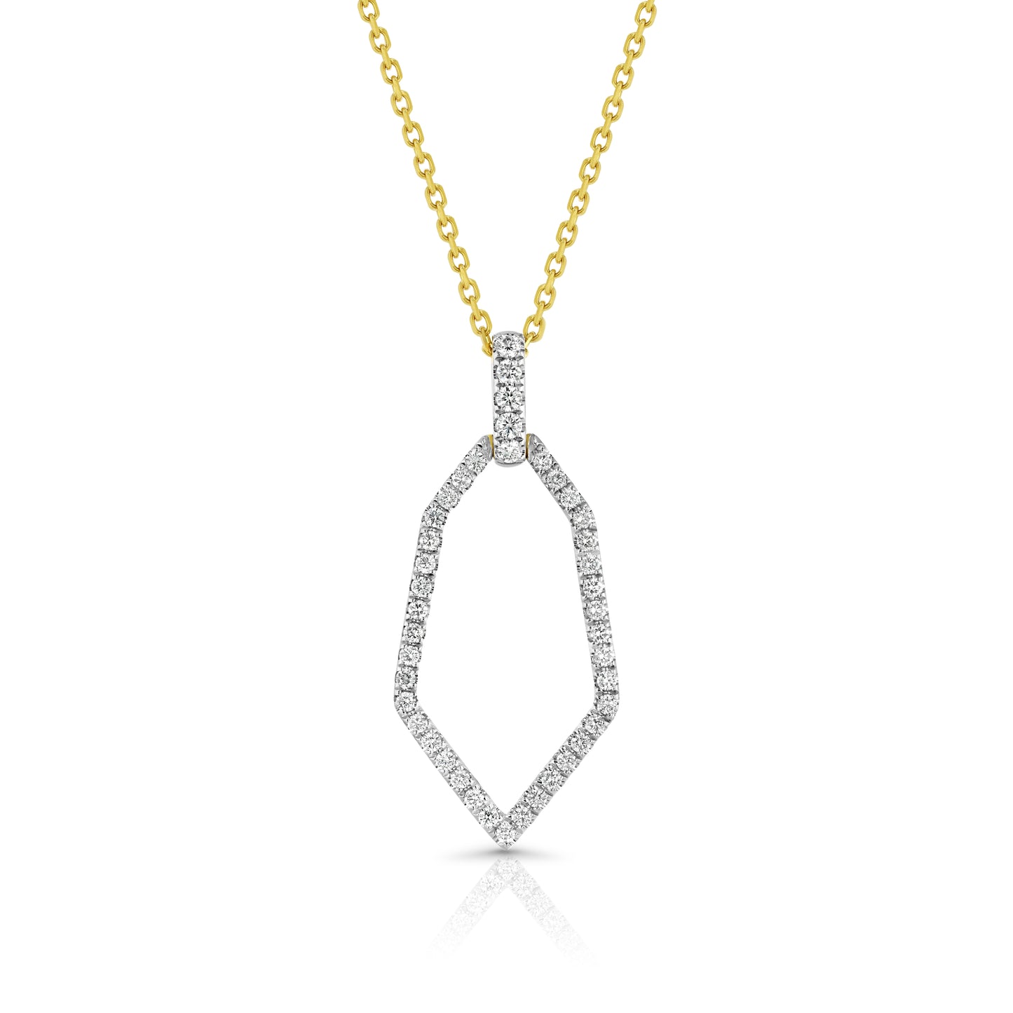 Diamond Open Kite Shield Pendant in 14k Yellow Gold 0.38ctw, 16-18 Inch Adjustable Cable Chain