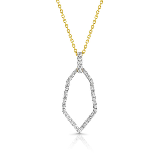 Diamond Open Kite Shield Pendant in 14k Yellow Gold 0.38ctw, 16-18 Inch Adjustable Cable Chain