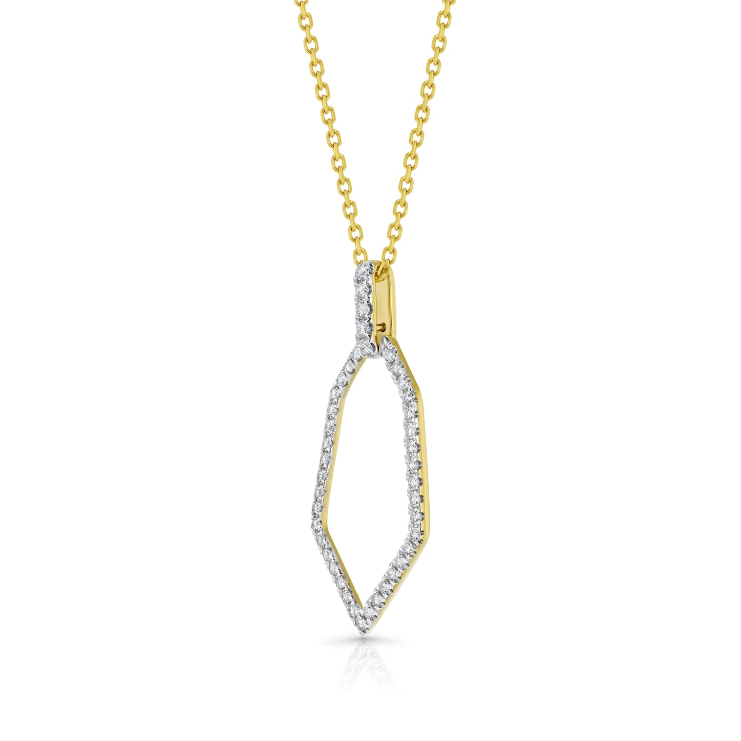 Diamond Open Kite Shield Pendant in 14k Yellow Gold 0.38ctw, 16-18 Inch Adjustable Cable Chain