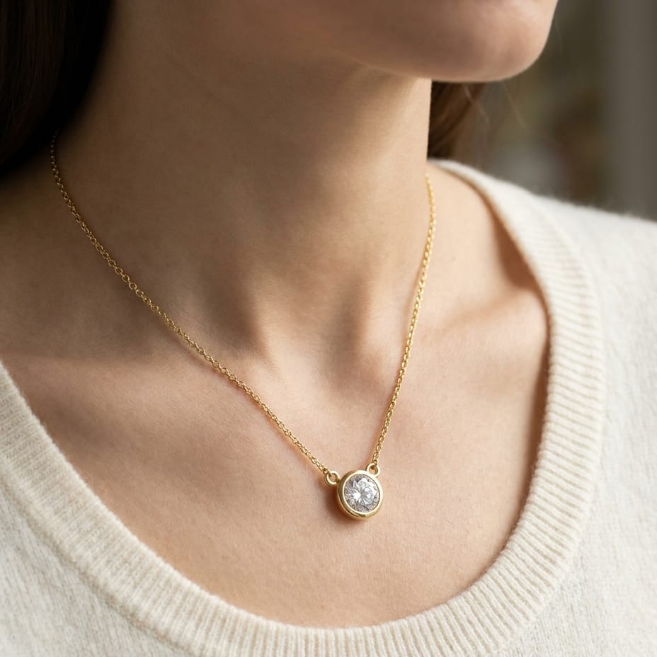 Natural Diamond Round Brilliant Solitaire Pendant 2 ct t.w. in Yellow Gold