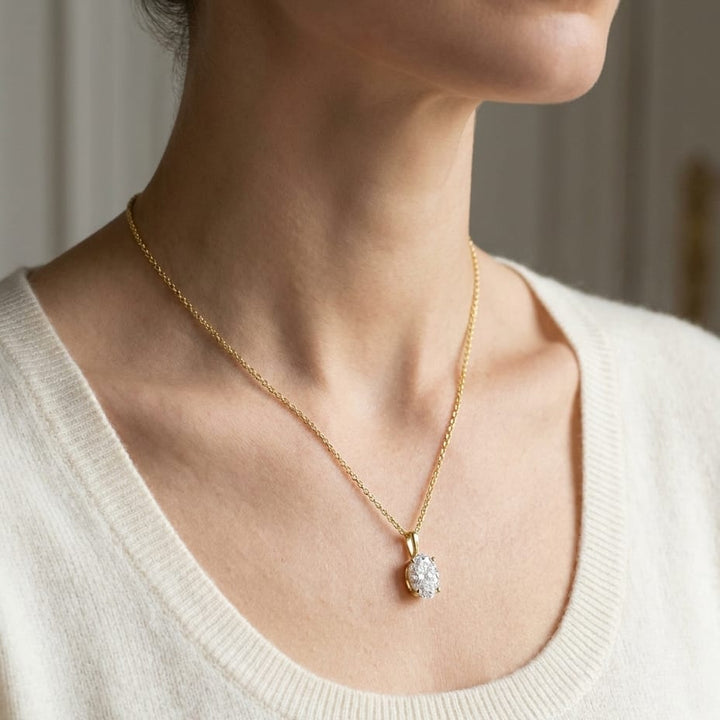 Natural Diamond Oval Solitaire Pendant 2 ct t.w. in Yellow Gold