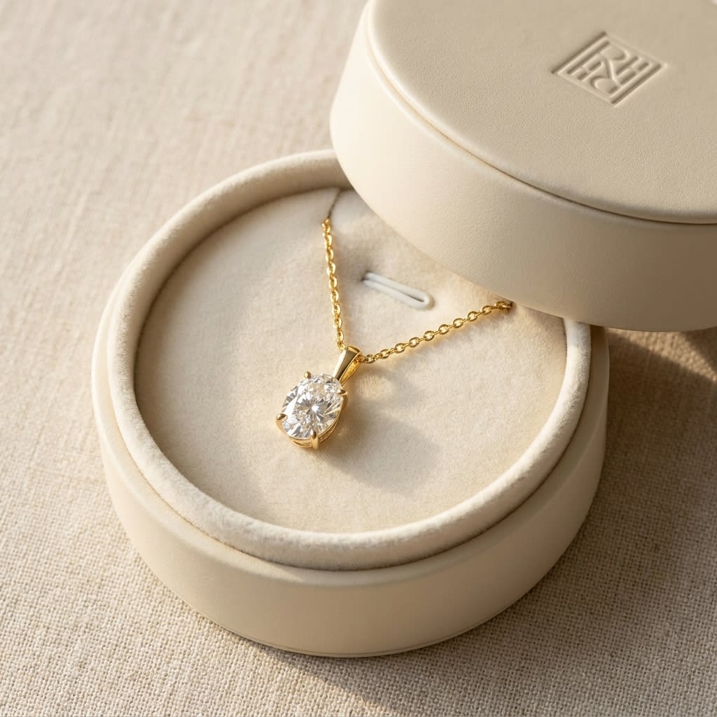 Lab Grown Diamond Oval Solitaire Pendant 3 ct t.w. in Yellow Gold
