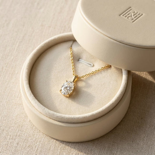Lab Grown Diamond Oval Solitaire Pendant 3 ct t.w. in Yellow Gold