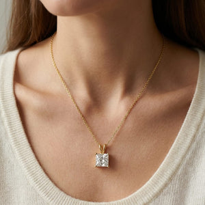 Lab Grown Diamond Princess Solitaire Pendant 2-1/2 ct t.w. in Yellow Gold