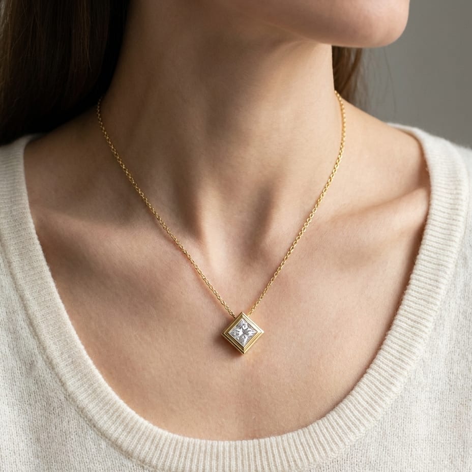 Lab Grown Diamond Princess Solitaire Pendant 3 ct t.w. in Yellow Gold