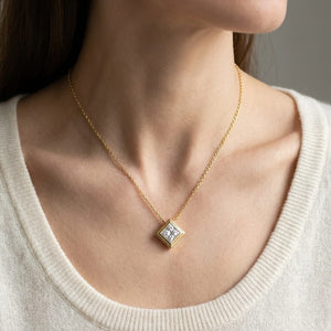 Lab Grown Diamond Princess Solitaire Pendant 1/2 ct t.w. in Yellow Gold