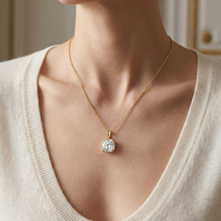 Lab Grown Diamond Cushion Solitaire Pendant 1-1/2 ct t.w. in Yellow Gold