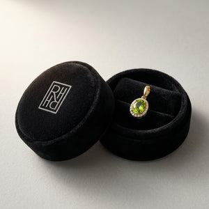 Peridot & Diamond Oval Halo Leverback Earrings 1/4ctw in 14K Yellow Gold - presentation