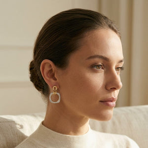 Diamond Geometric Dangle Hoop Earrings 3/8ctw in 14K Yellow Gold - editorial