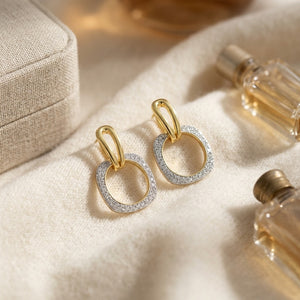 Diamond Geometric Dangle Hoop Earrings 3/8ctw in 14K Yellow Gold - flat lay