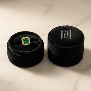 Tsavorite & Diamond Square Invisible-Cut Stud Earrings in 14K Yellow Gold - presentation
