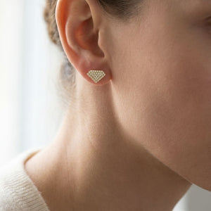 Natural Diamond Round Brilliant Stud Earrings in 14K Yellow Gold, 2 ct. t.w., worn close-up portrait