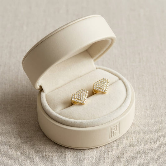 Natural Diamond Round Brilliant Stud Earrings in 14K Yellow Gold, 2 ct. t.w., in navy velvet jewelry box