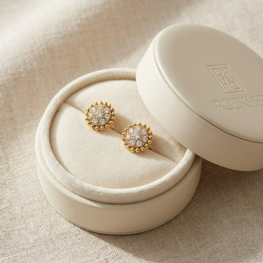 Natural Diamond Round Brilliant Stud Earrings in 14K Yellow Gold, 6 ct. t.w., in navy velvet jewelry box