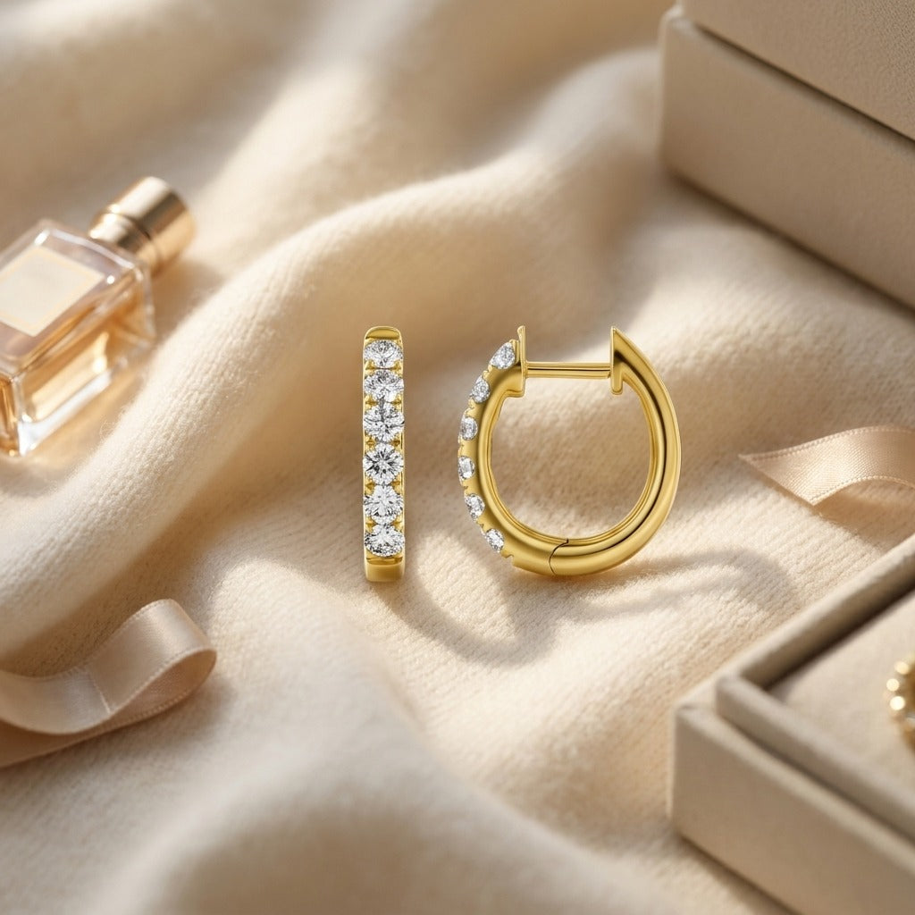 Diamond 3/4ctw Hoop Earring Set in 14K Yellow Gold - flat lay