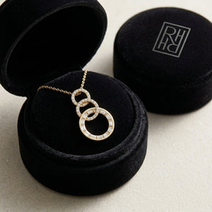 Diamond Baguette & Round Interlocking Circles Dangle Earrings 9/10ctw in 14K Yellow Gold - presentation