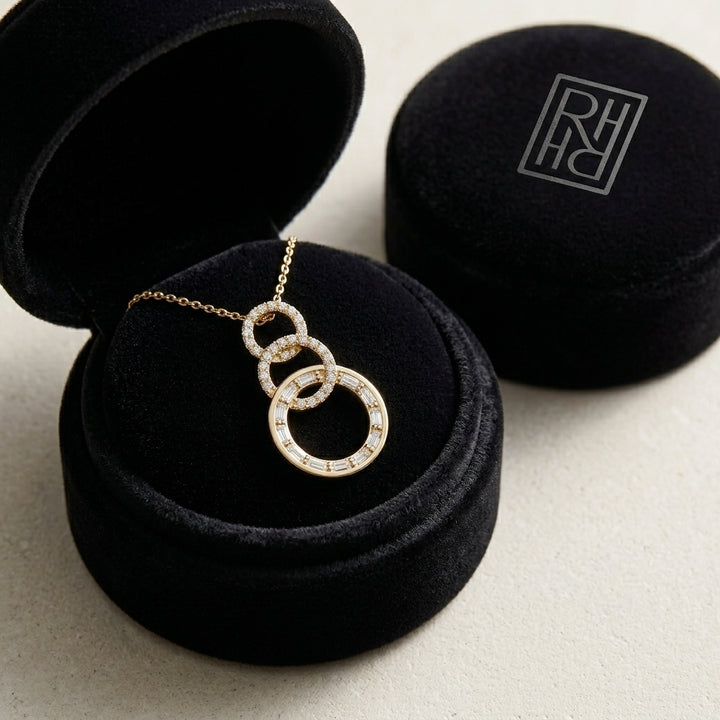 Diamond Baguette & Round Interlocking Circles Dangle Earrings 9/10ctw in 14K Yellow Gold - presentation