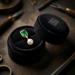 Freshwater Pearl Created Emerald & Diamond Earring in 14K Yellow Gold - presentation