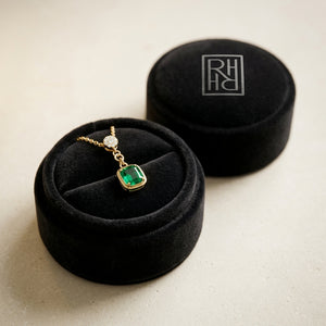 Created Emerald 1.10ctw & Diamond 1/5ctw Chain Drop Earring in 14K Yellow Gold - presentation