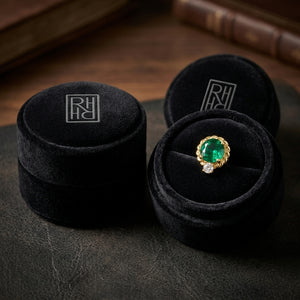 Lab Created Emerald & Diamond Ripple Edge Halo Stud Earrings 1/5ctw in 14K Yellow Gold - presentation