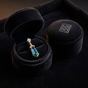 London Blue Topaz & Diamond Shield Drop Earrings 1/4ctw in 14K Yellow Gold - presentation