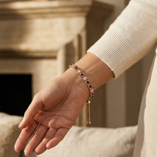 Alternating Amethyst & Diamond Bolo Bracelet 1.0ctw in 14K Yellow Gold - editorial