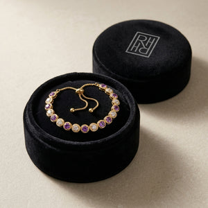 Alternating Amethyst & Diamond Bolo Bracelet 1.0ctw in 14K Yellow Gold - presentation