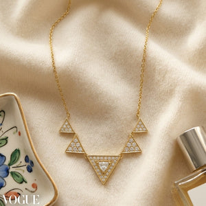 Diamond Trillion Triangle Necklace in 14K Yellow Gold - flat lay