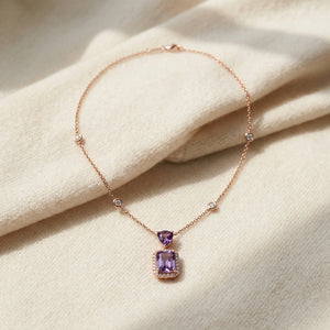 Blue Topaz & Diamond Dangle Cushion Halo Necklace with 18 Inch Chain in 14K Yellow Gold - flat lay