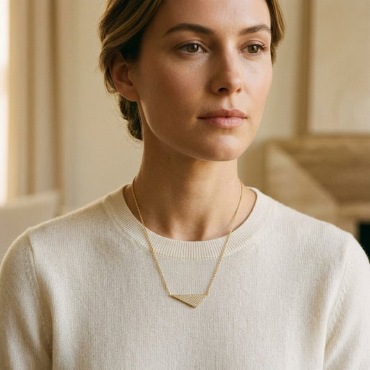 Diamond Micro-Pave Assymetric Triangle Necklace 16-18in Adj Chain in 14K Yellow Gold - editorial
