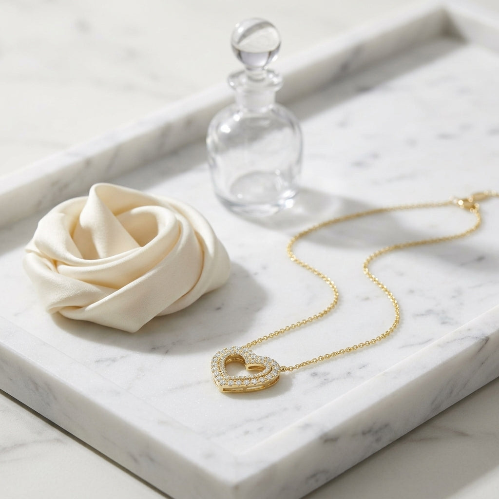 Double Heart 1/2ctw Diamond Necklace in 14K Yellow Gold - editorial