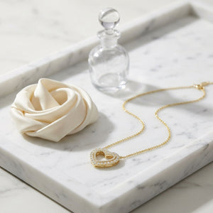 Double Heart 1/2ctw Diamond Necklace in 14K Yellow Gold - editorial