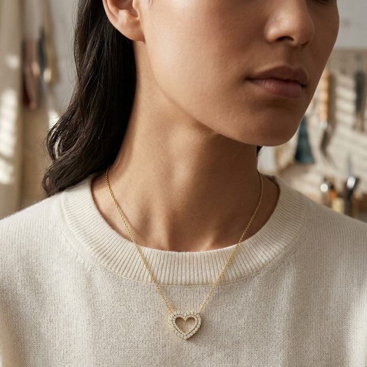 Double Heart 1/2ctw Diamond Necklace in 14K Yellow Gold - lifestyle