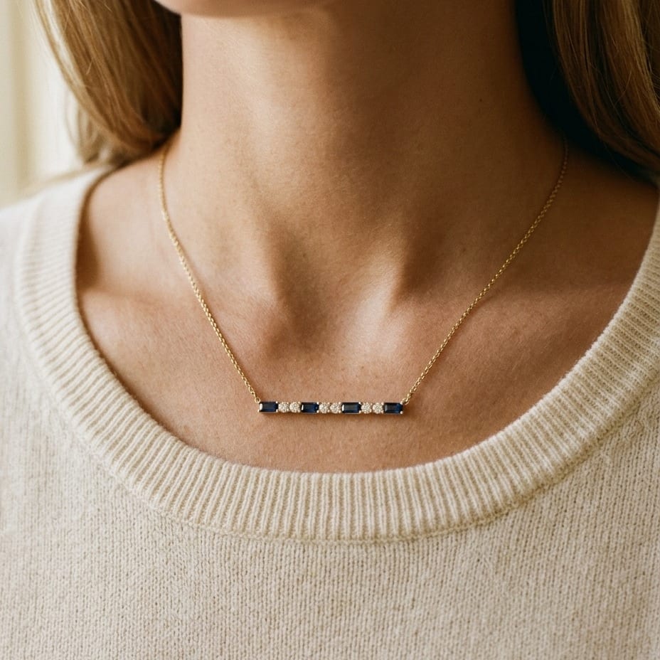 Citrine Bar with Round Diamond Necklace in 14K Yellow Gold - lifestyle