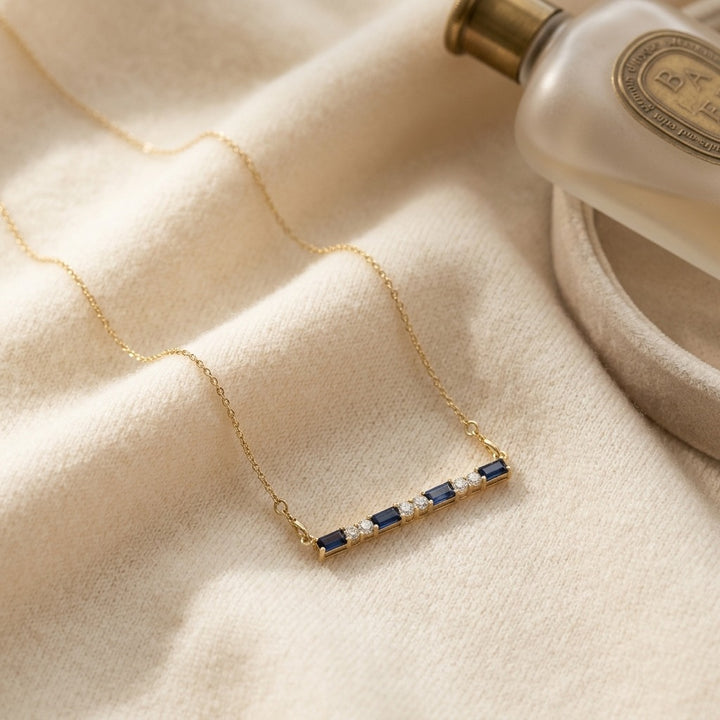 Citrine Bar with Round Diamond Necklace in 14K Yellow Gold - flat lay