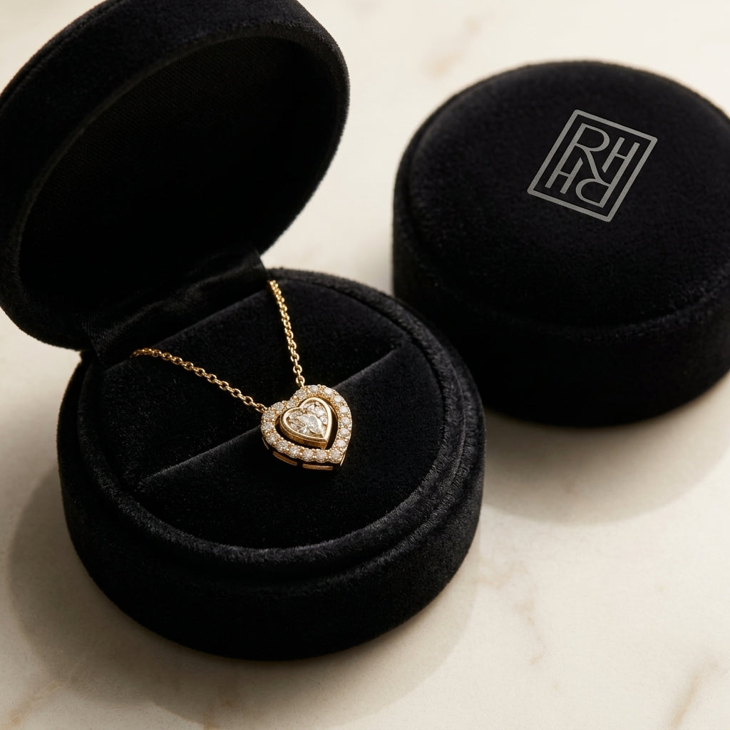Diamond Heart Necklace 3/8ctw 16-18 Inch Adjustable Chain in 14K Yellow Gold - presentation