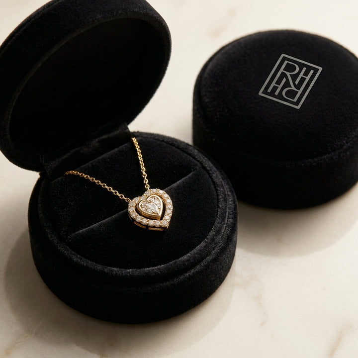 Diamond Heart Necklace 3/8ctw 16-18 Inch Adjustable Chain in 14K Yellow Gold - presentation