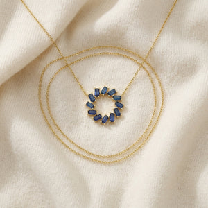 Sapphire Baguette Wreath Necklace in 14K Yellow Gold - flat lay