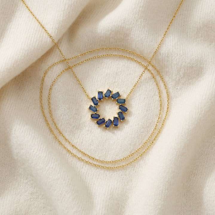 Sapphire Baguette Wreath Necklace in 14K Yellow Gold - flat lay