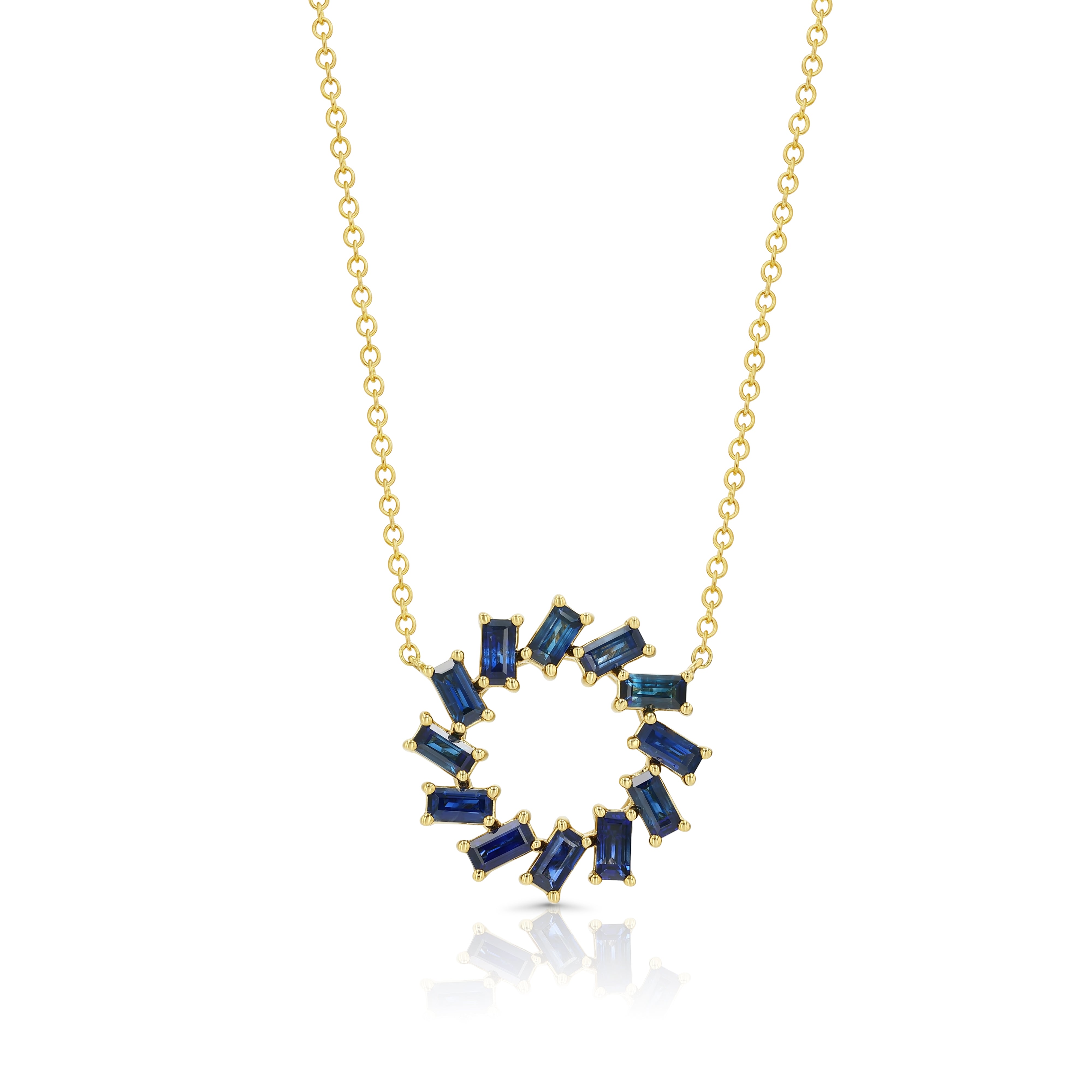 Sapphire Baguette Wreath Necklace In 14k Yellow Gold